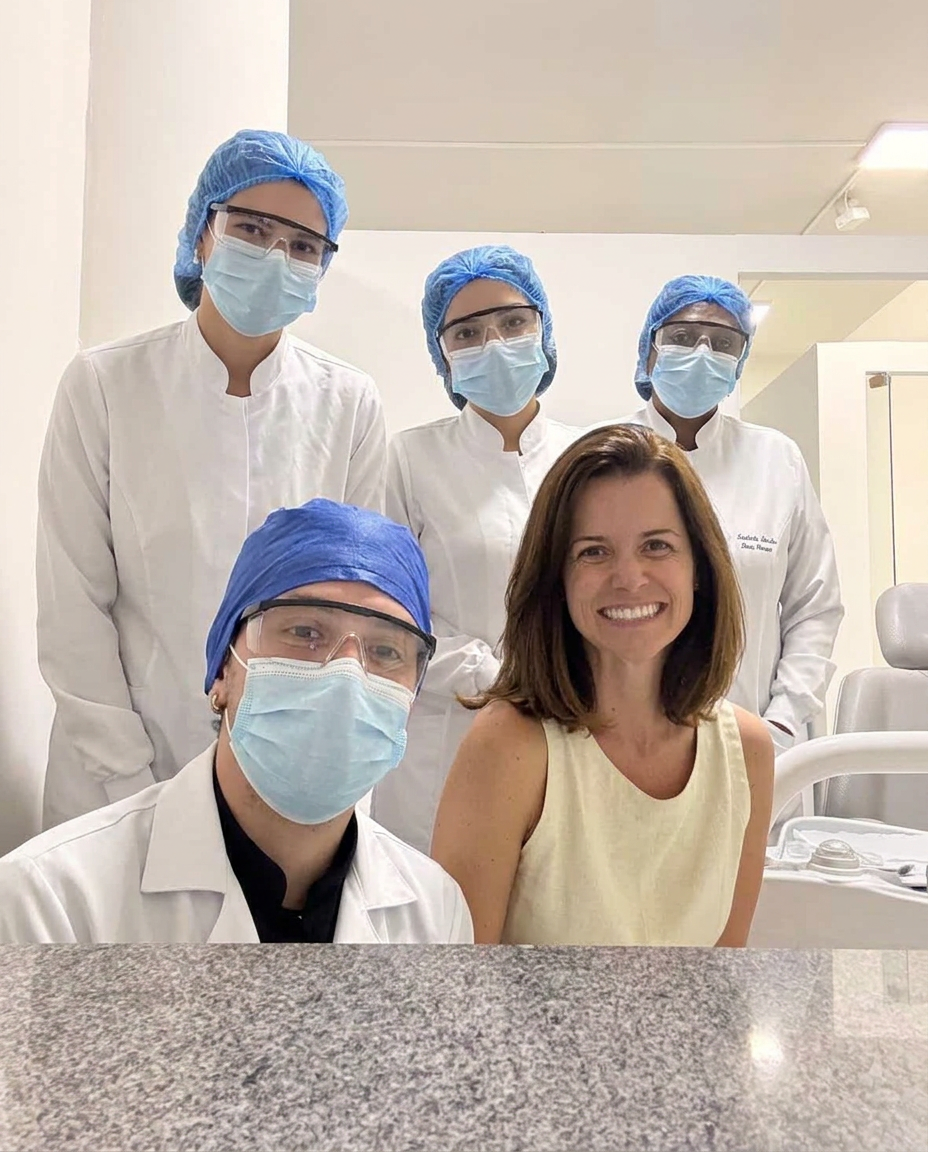 Equipe de clínica odontológica reunida com a mentora
