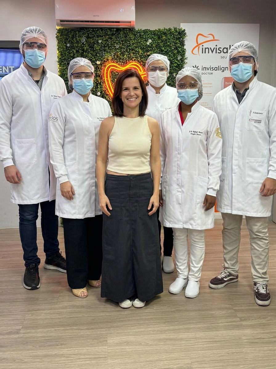 Equipe de clínica odontológica reunida durante mentoria