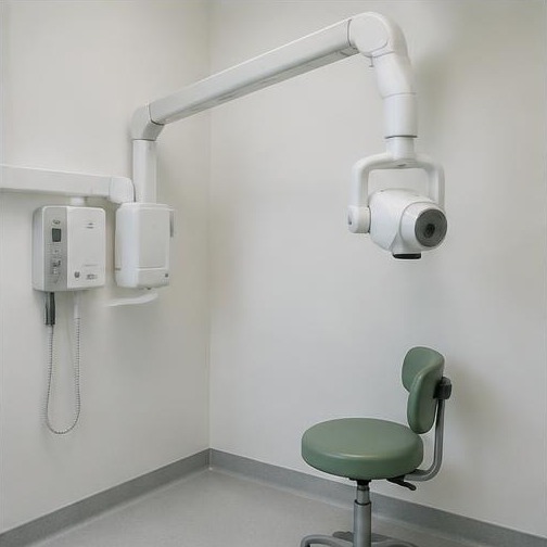 Equipamento de imagem odontológica em cena ilustrativa: Radiografias periapicais