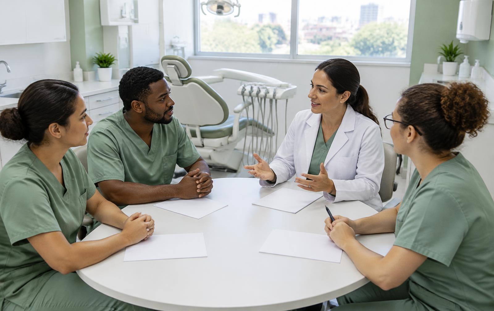 Cena ilustrativa de aprendizagem em odontologia, sem representar trabalho executado